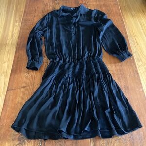 Gucci 100% Silk Long Sleeve Black Button Down Collar Dress Size 44 Made in Italy